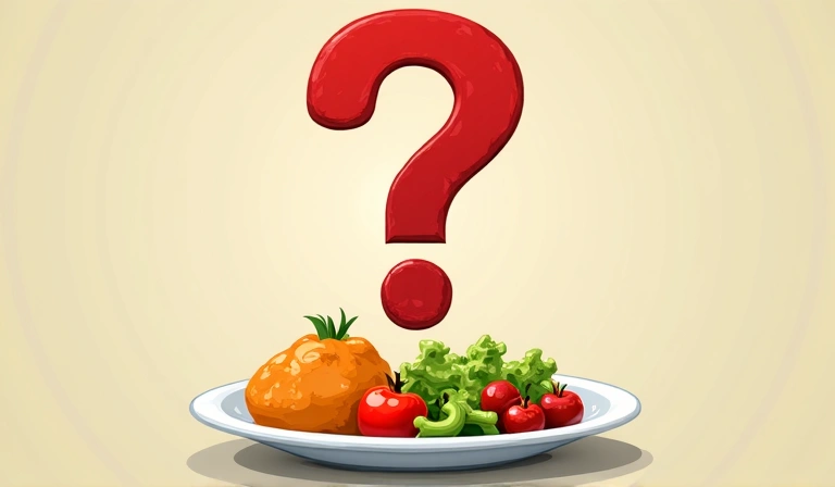 Znak zapytania nad talerzem jedzenia, symbolizujący mity w diecie